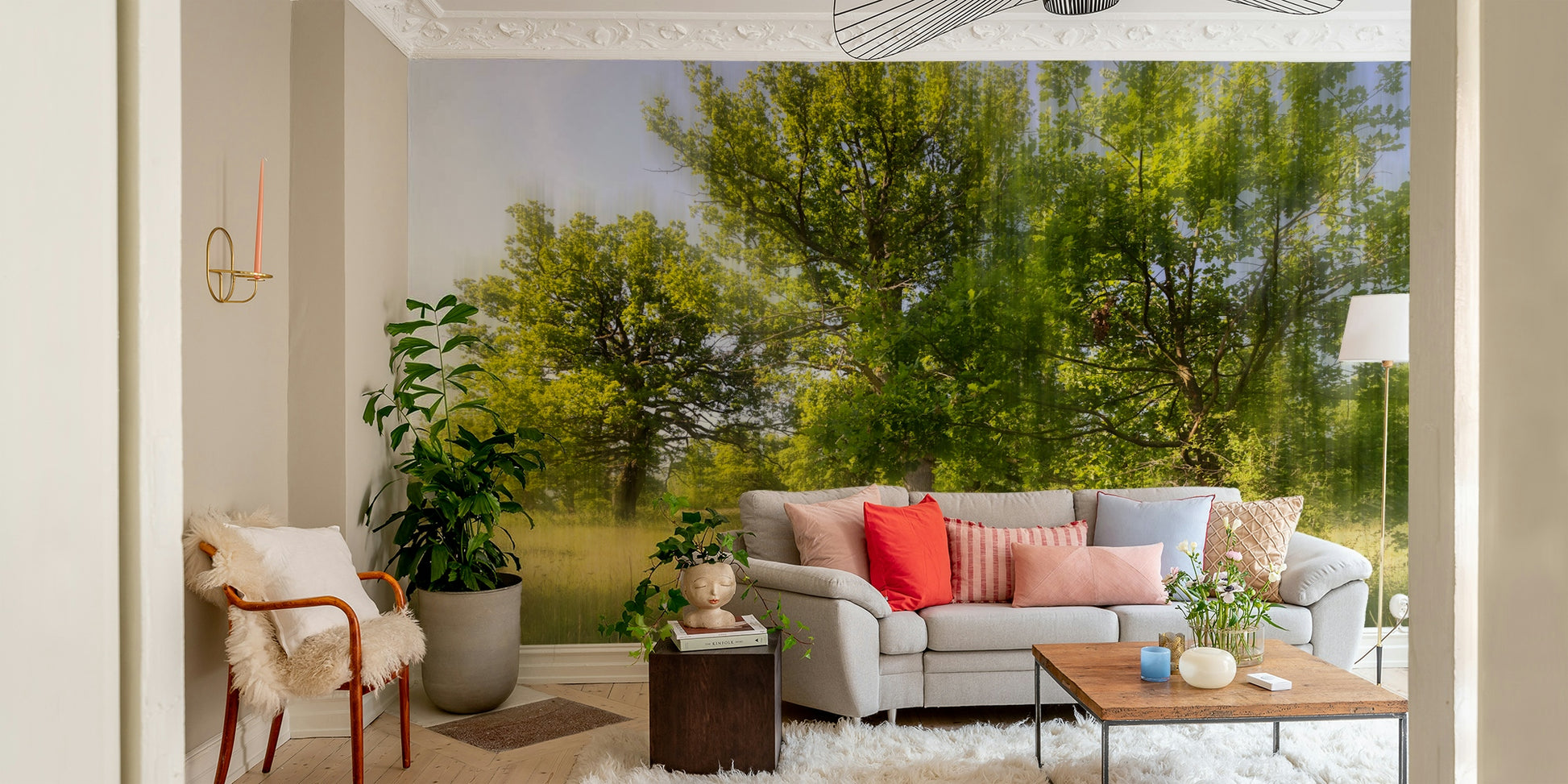 A close-up view of the detailed foliage and sunlit path.

