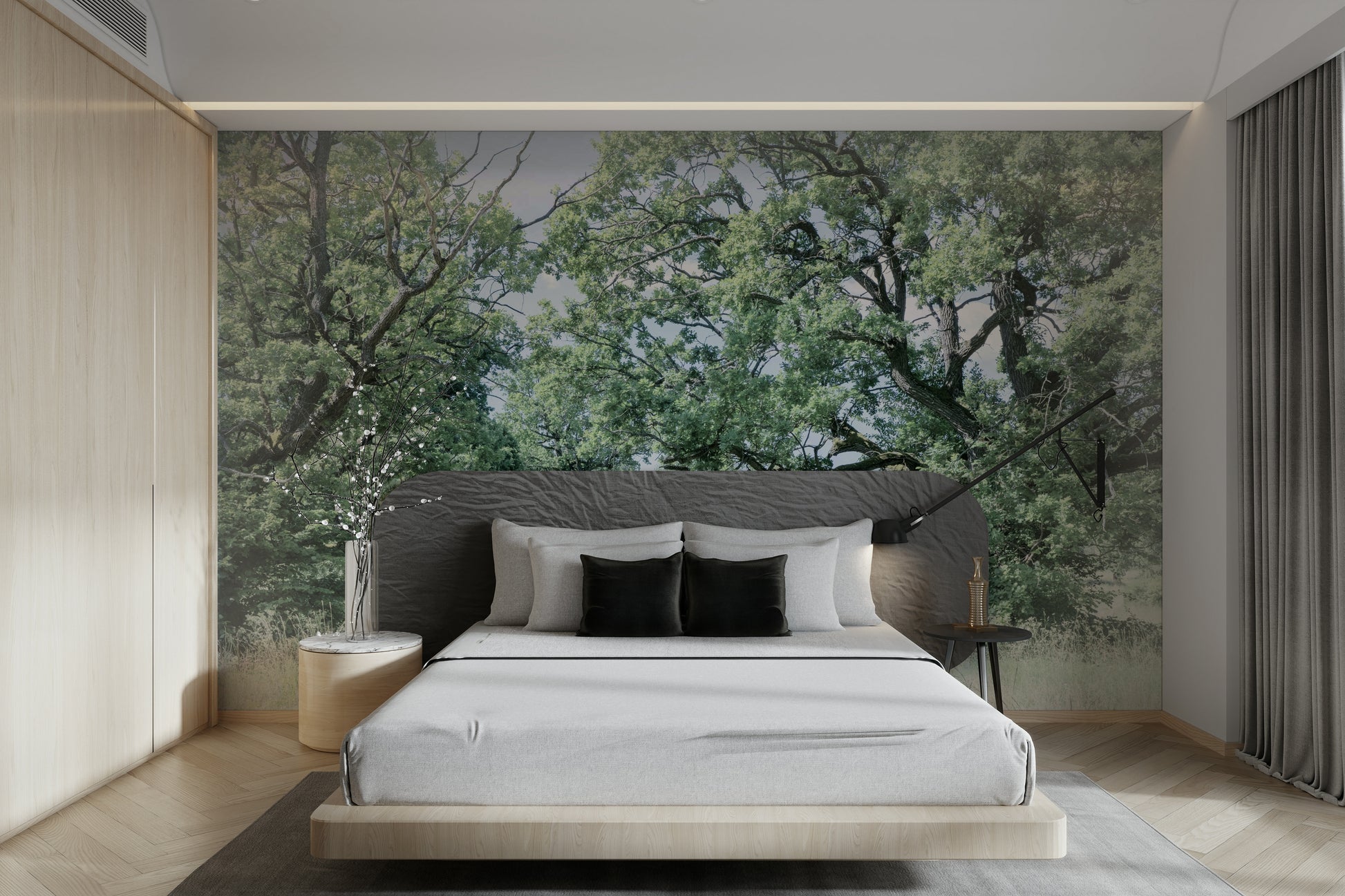 The high-resolution print captures fine details of the trees and fields.

