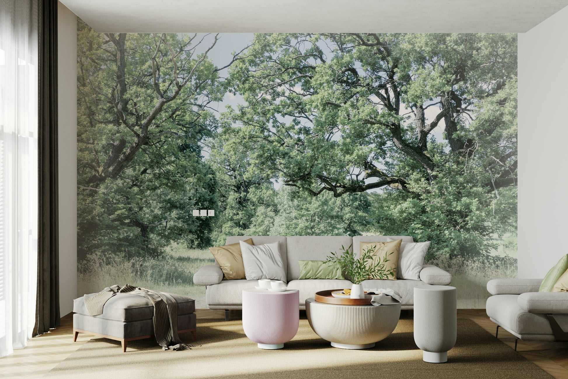 The wallpaper is applied seamlessly, making the view feel realistic.

