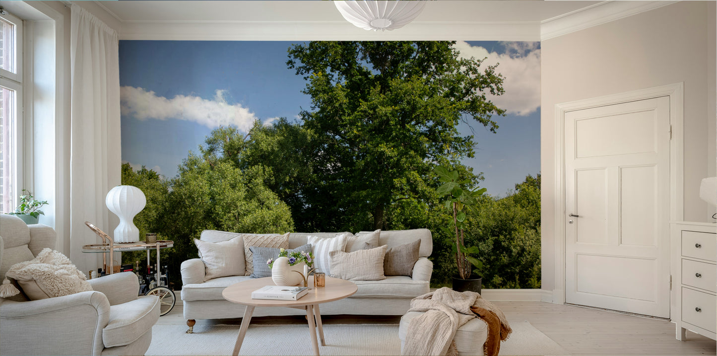 The wallpaper is applied seamlessly, making the view feel realistic.

