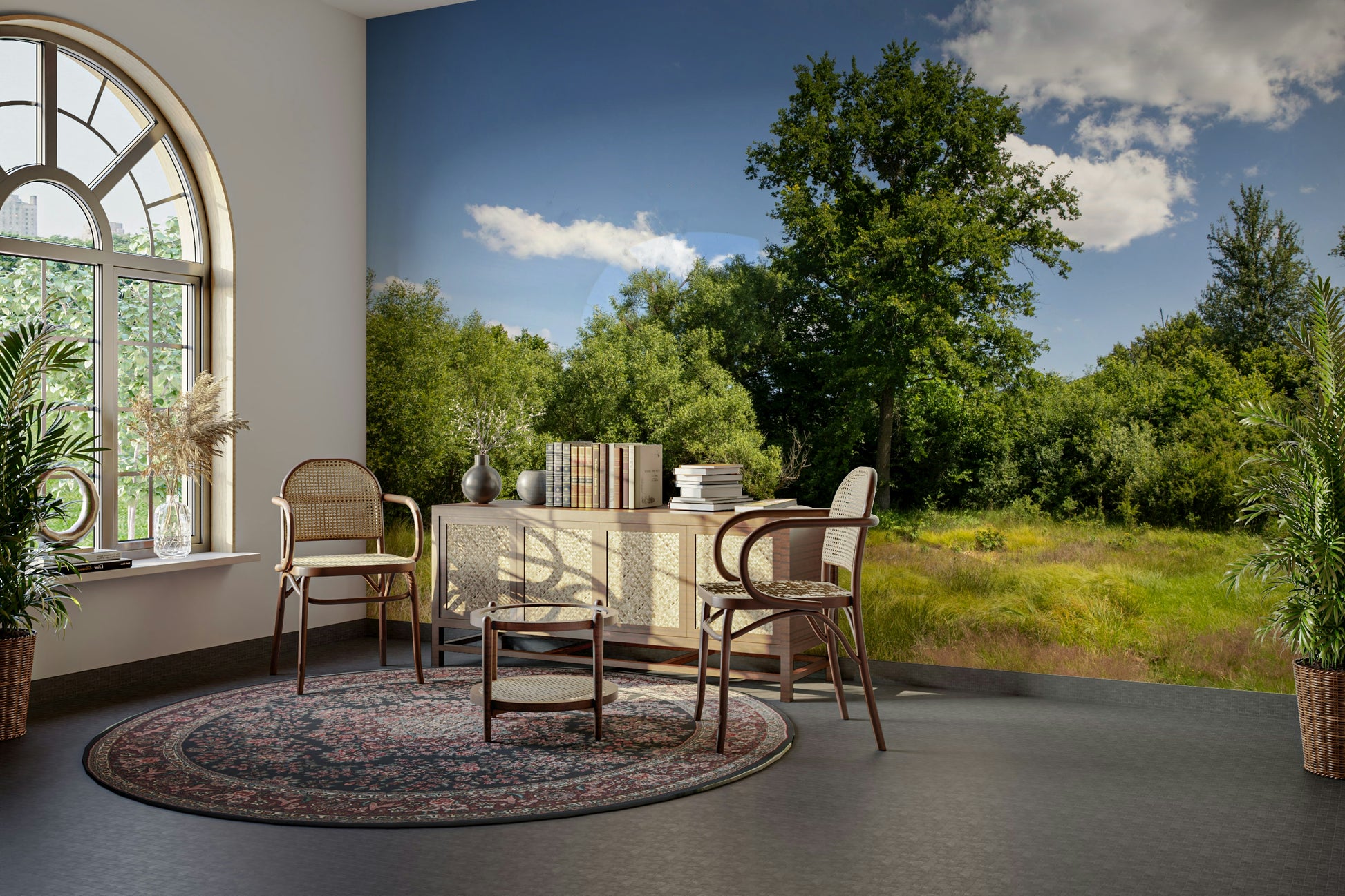 The high-resolution print captures fine details of the trees and landscape.

