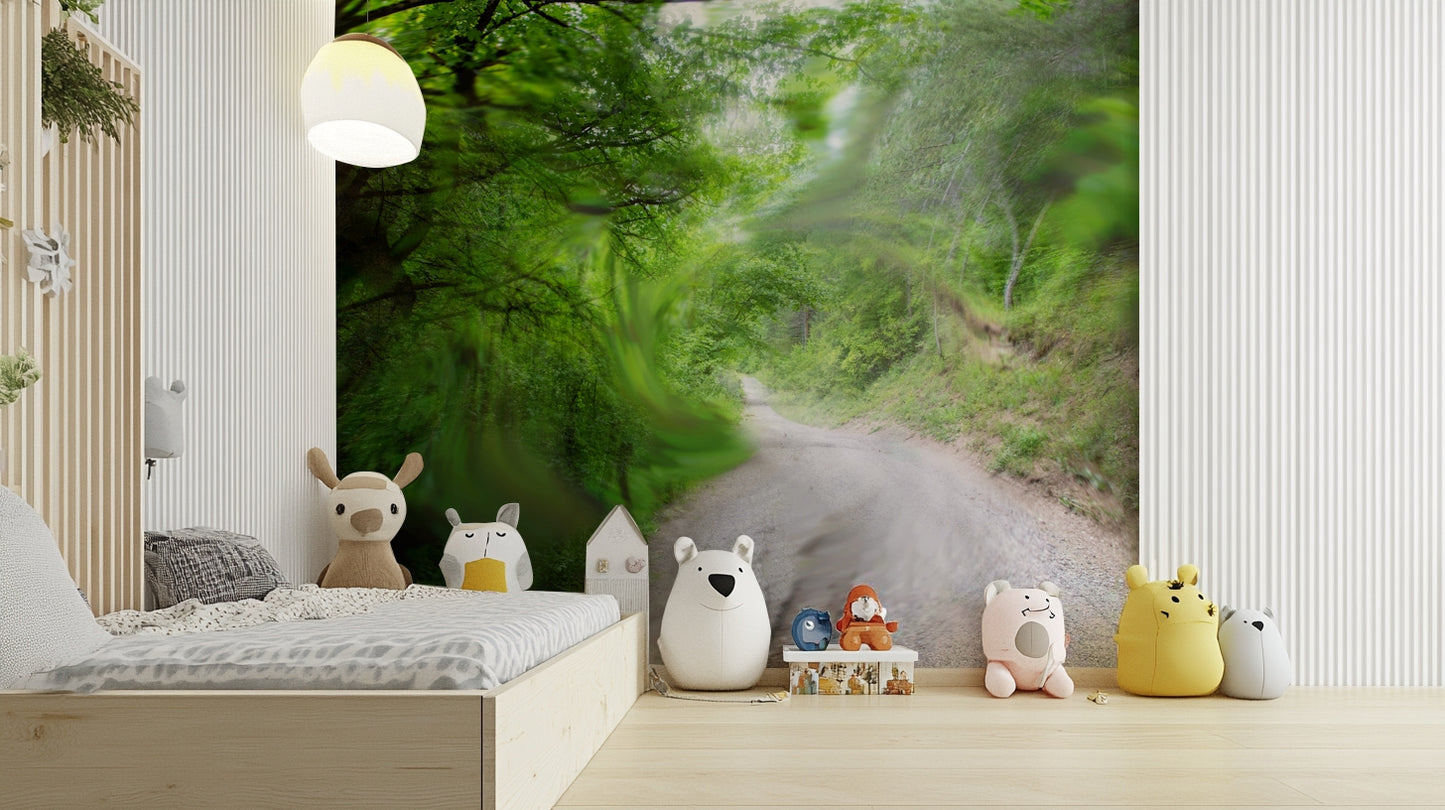 The colors are vibrant greens and soft browns.

