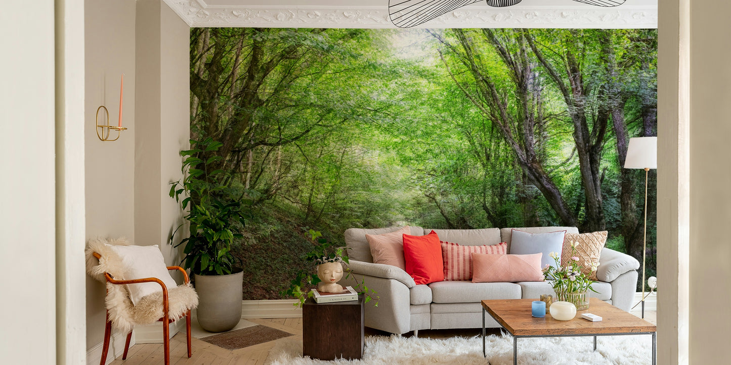 The mural gives a feeling of a quiet walk in nature.

