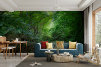 The mural gives a feeling of being in a quiet forest.

