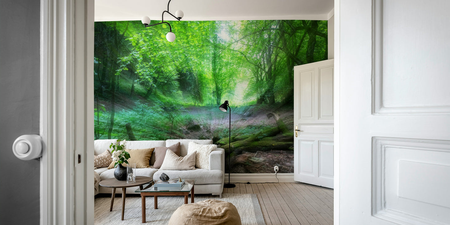 The mural gives a feeling of being in a quiet forest.

