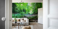 The mural gives a feeling of being in a quiet forest.

