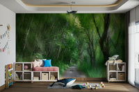 Detailed textures of leaves and tree bark.

