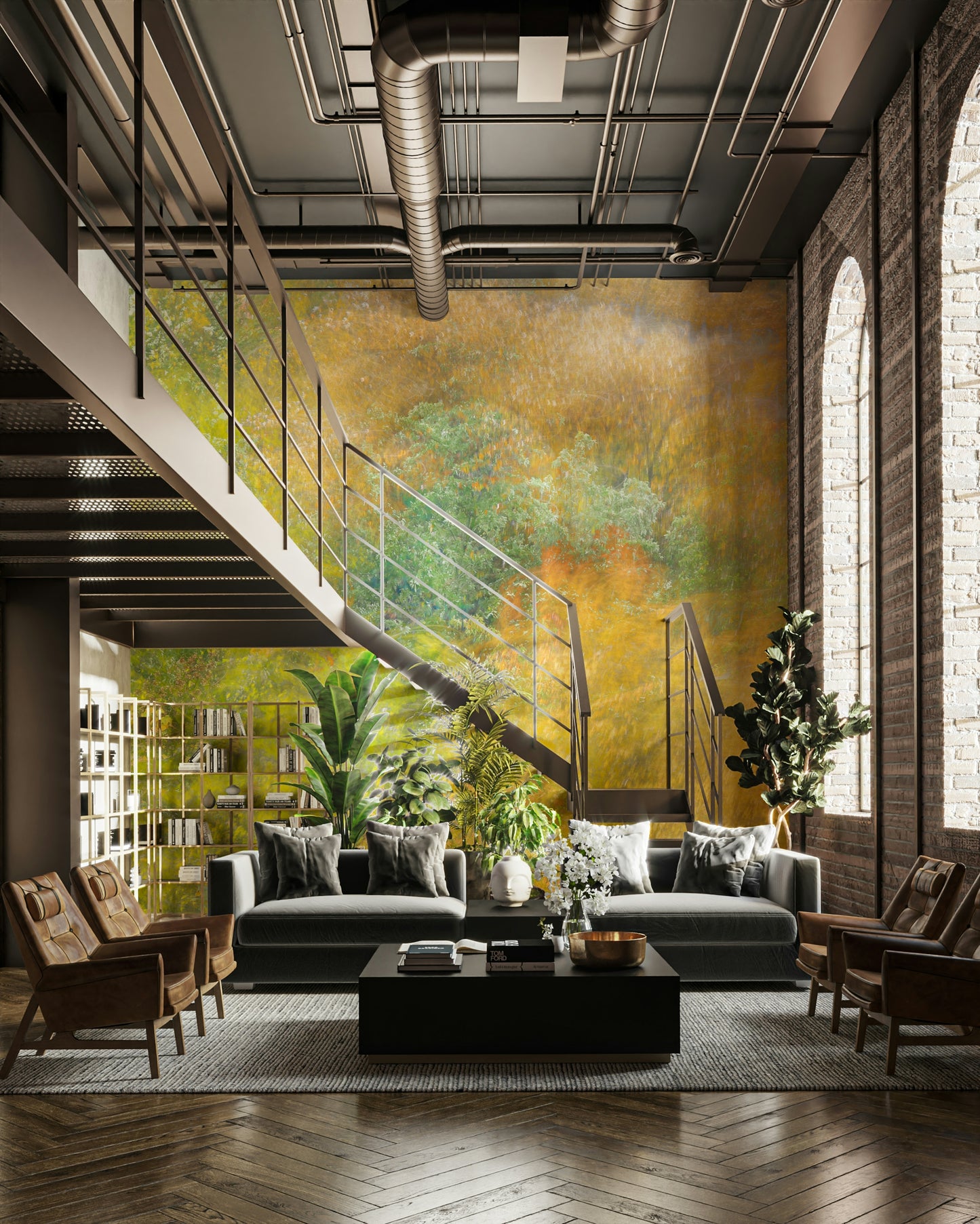 The room feels calm and creative due to the artwork.

