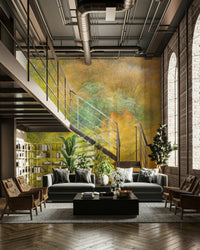 The room feels calm and creative due to the artwork.

