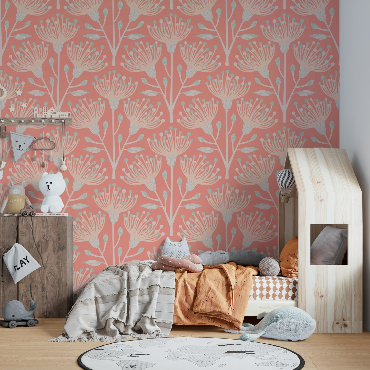 A close-up view of the eucalyptus leaves and floral details.

