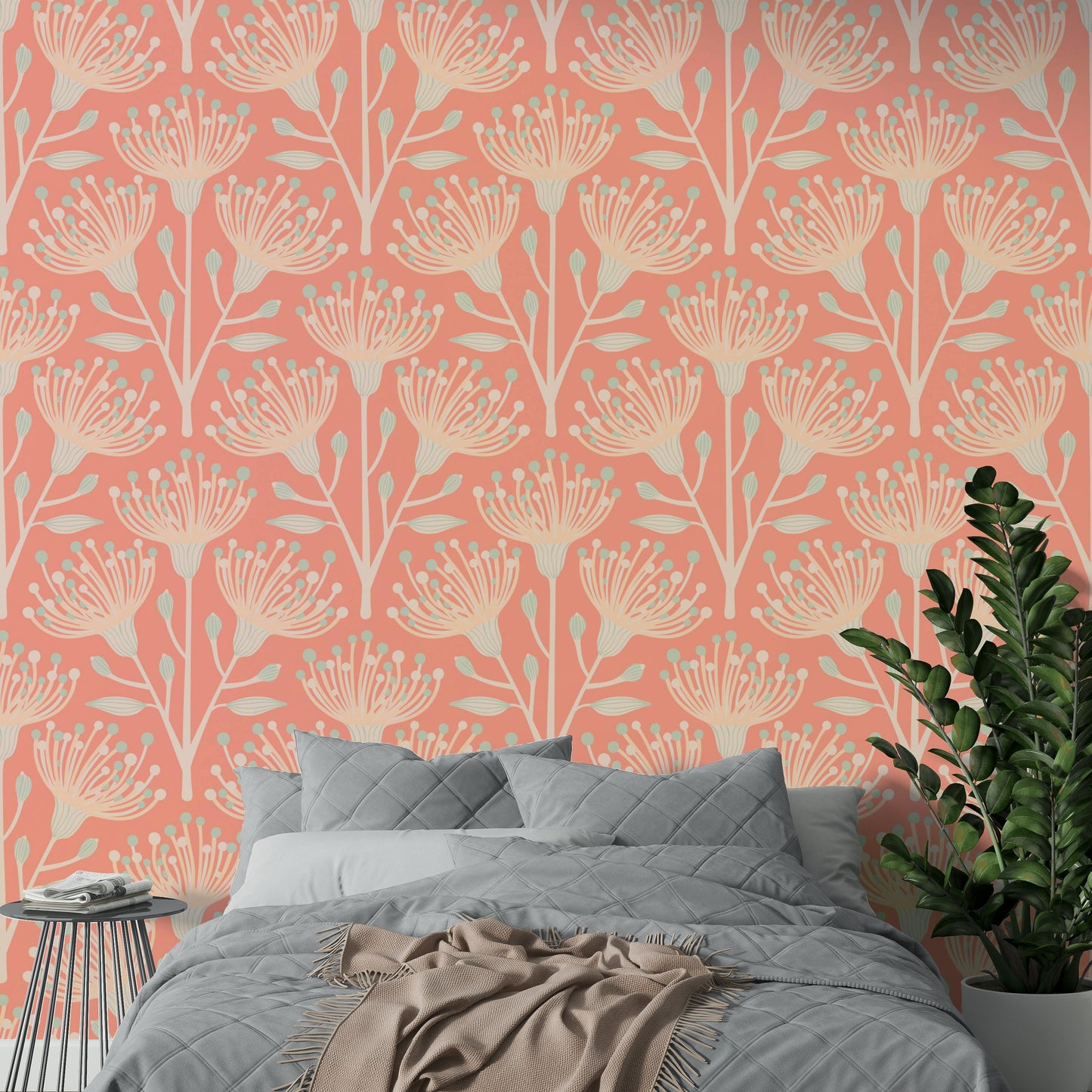 The wall mural is installed on a feature wall in a living room.

