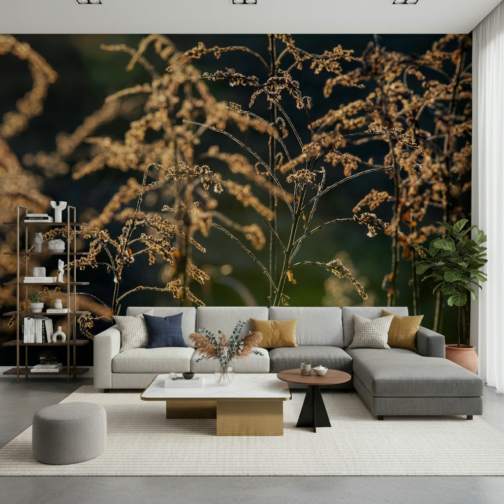 Golden Hour Serenity: Nature's Delicate Flora Photography Wall Mural