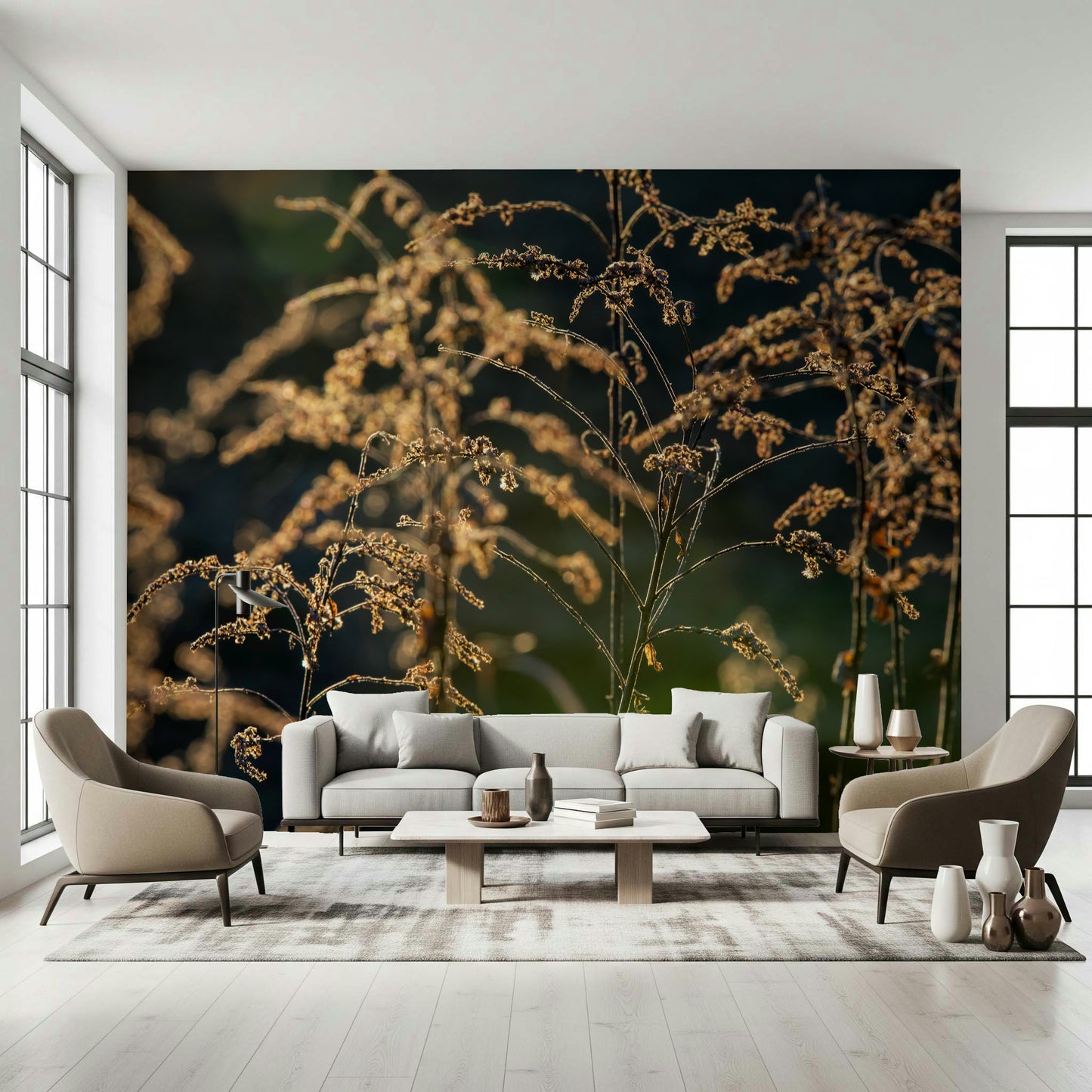 Golden Hour Serenity: Nature's Delicate Flora Photography Wall Mural