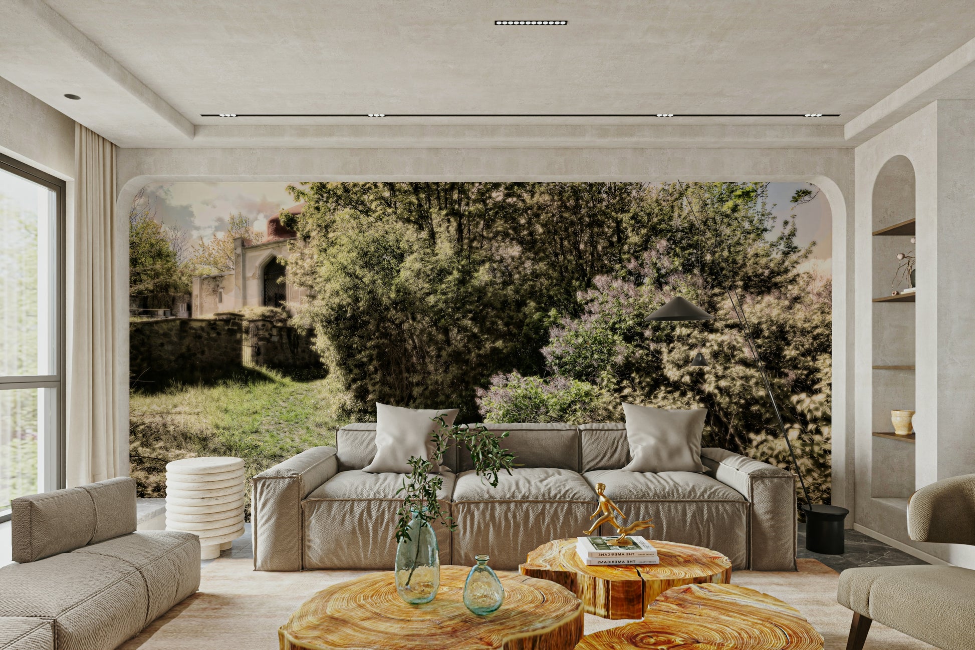 Earthy tones with varied shades of green and brown.

