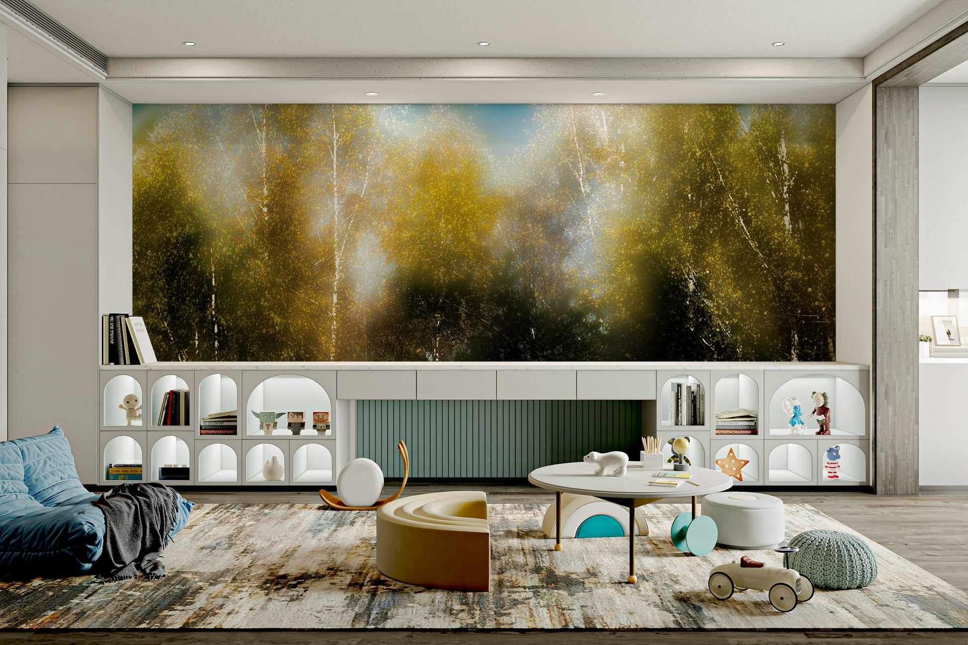 Serene trees and soft clouds.

