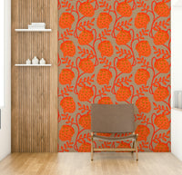 Botanical wall mural in warm earthy colors

