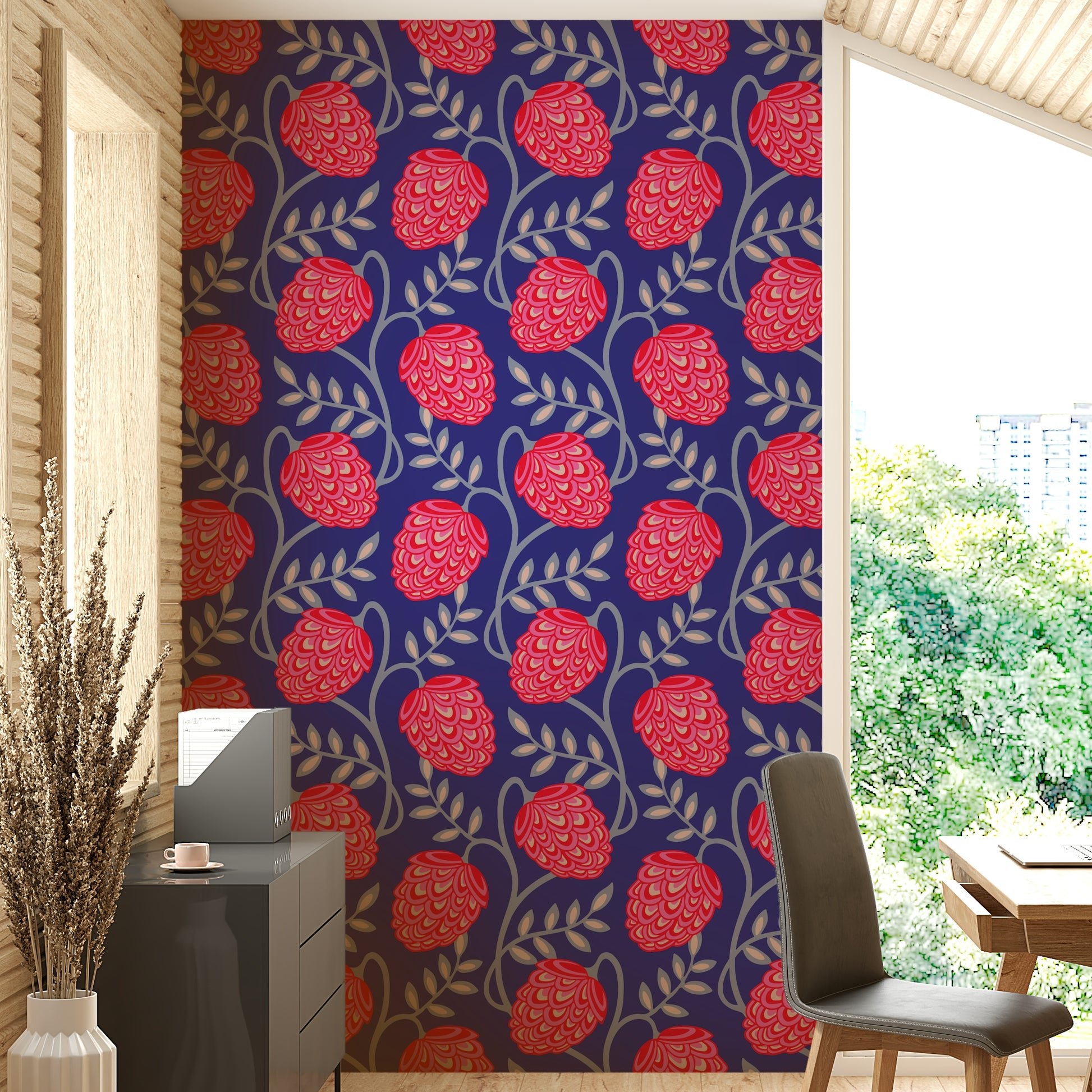 Vibrant wallpaper for walls in living room
