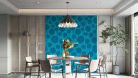 Vintage Scandi mural wallpaper in deep blue
