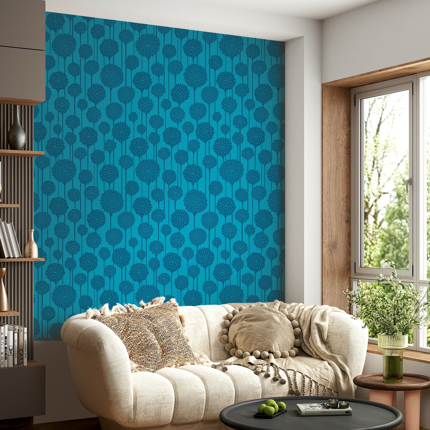 Vertical stripe mural wallpaper in floral print
