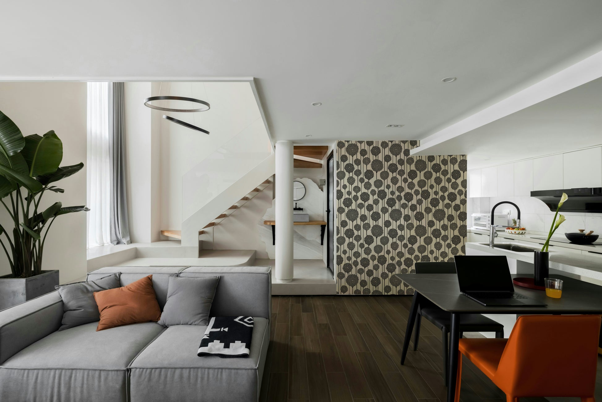 Black and white floral wallpaper design
