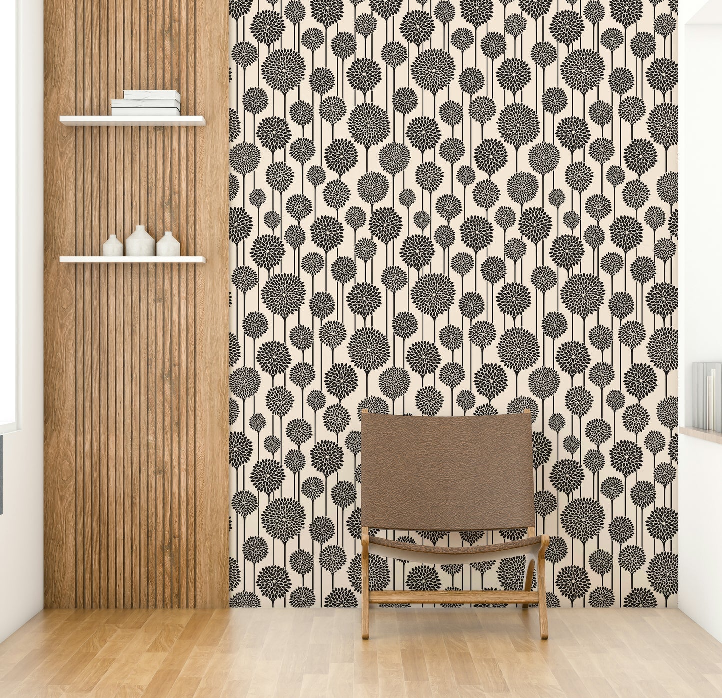 Retro-inspired mural wallpaper with flowers
