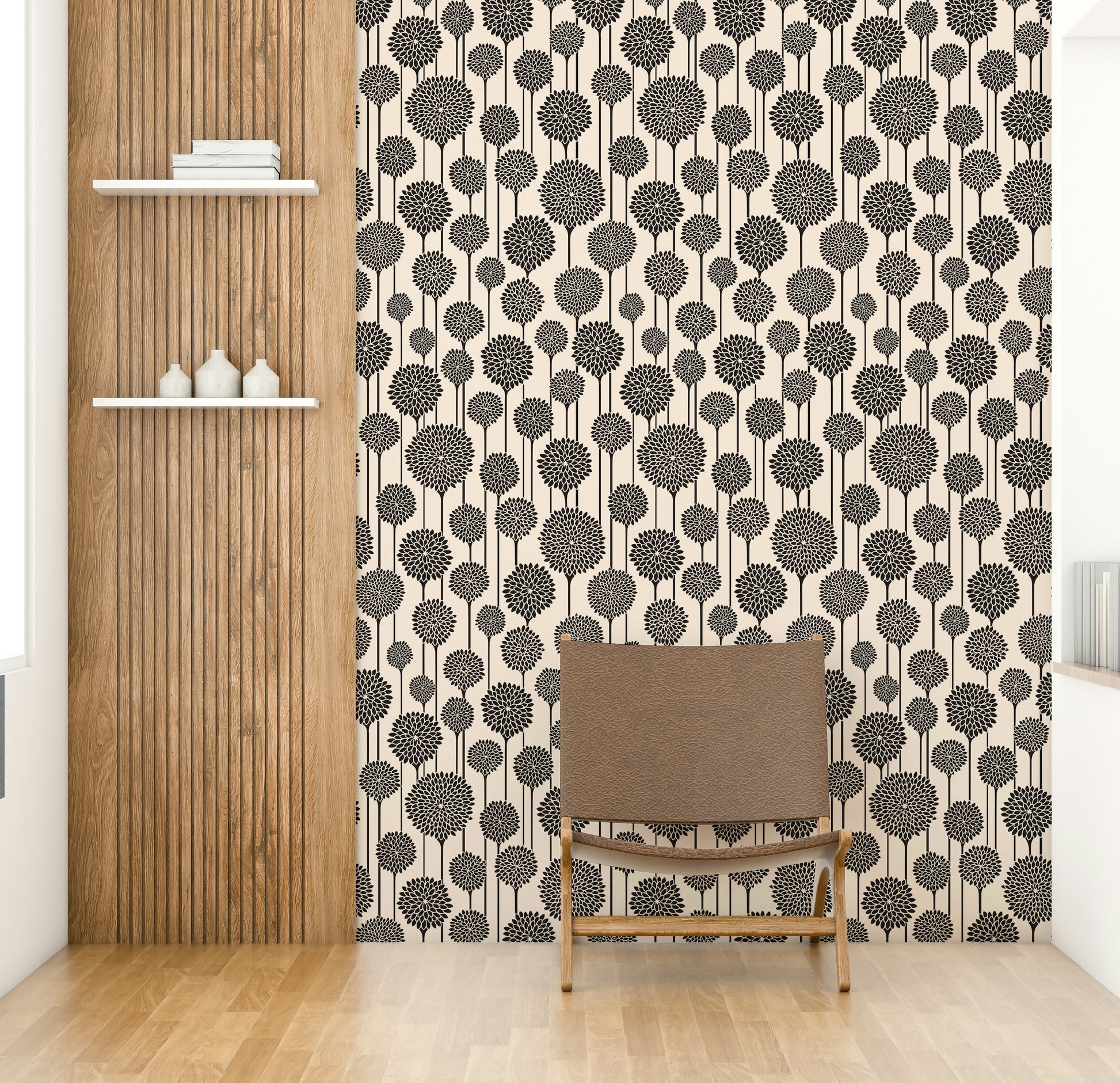 Retro-inspired mural wallpaper with flowers
