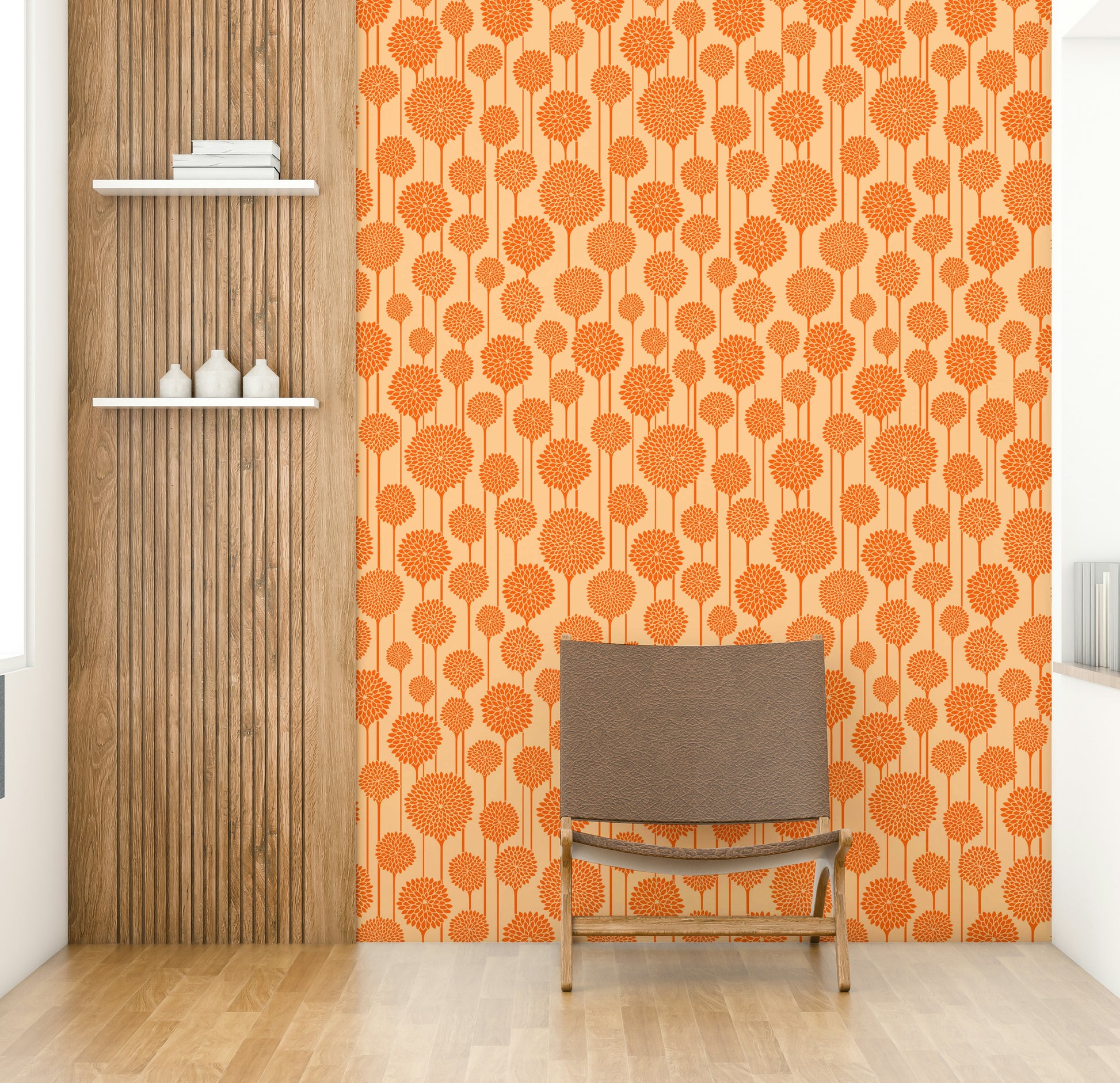Floral mural wallpaper with botanical theme

