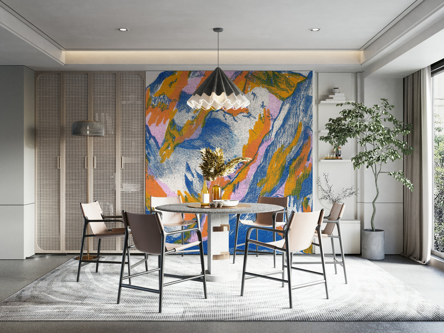 Mountains wall mural with layered peaks
