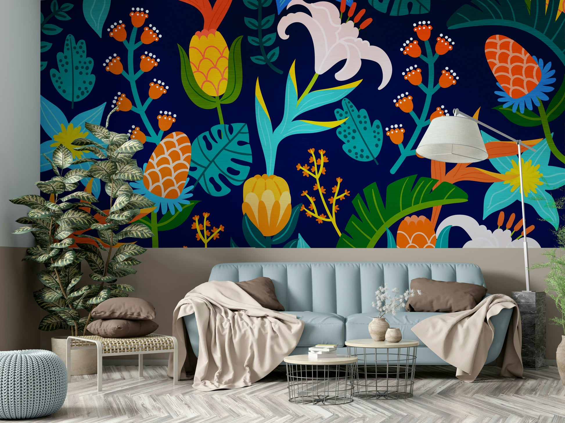Bold mural wallpaper featuring expressive colors
