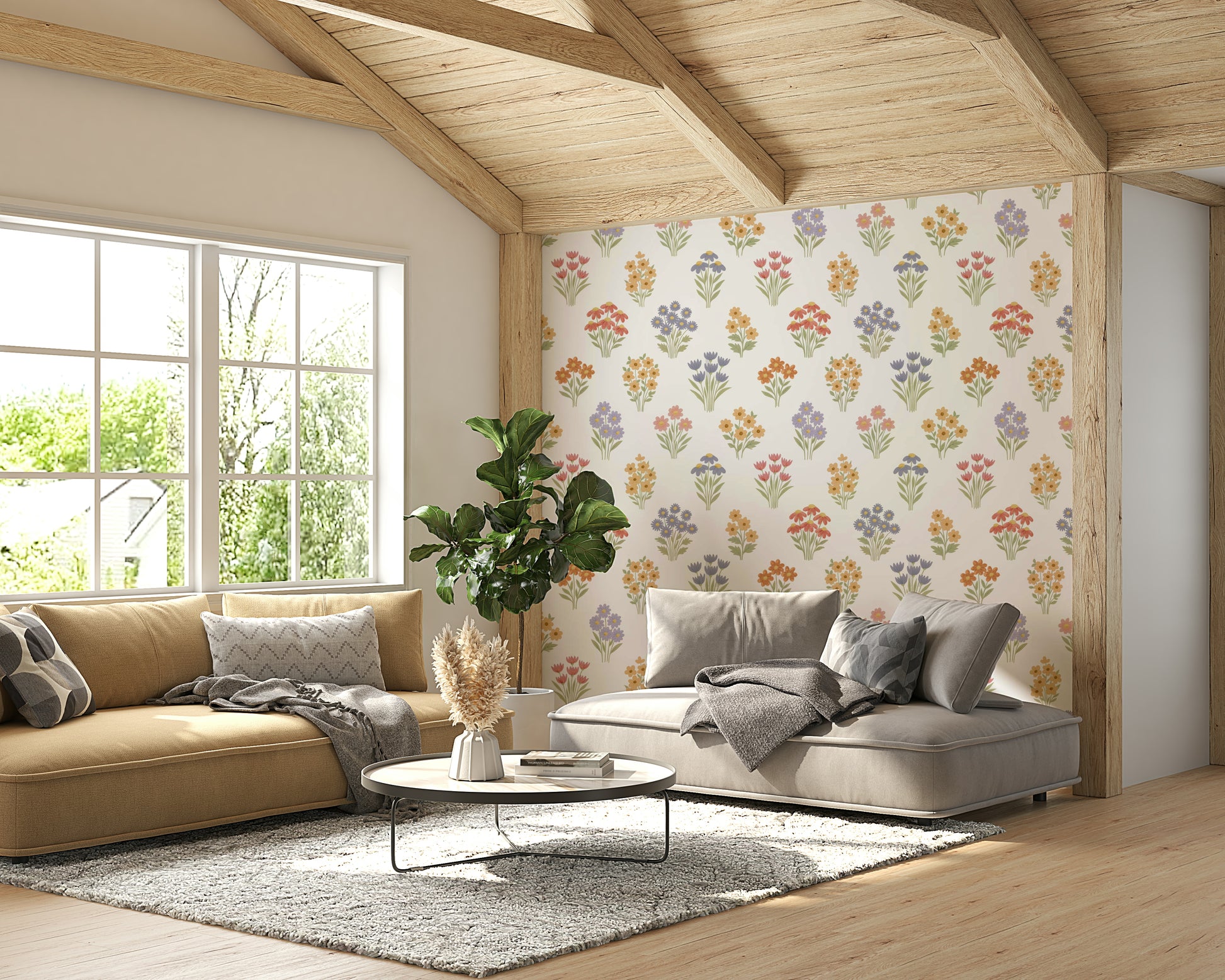 Cottagecore-inspired floral wallpaper design

