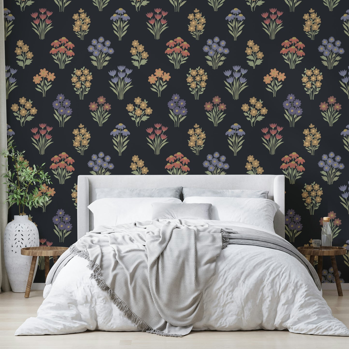 Dark academia wallpaper with folk floral design

