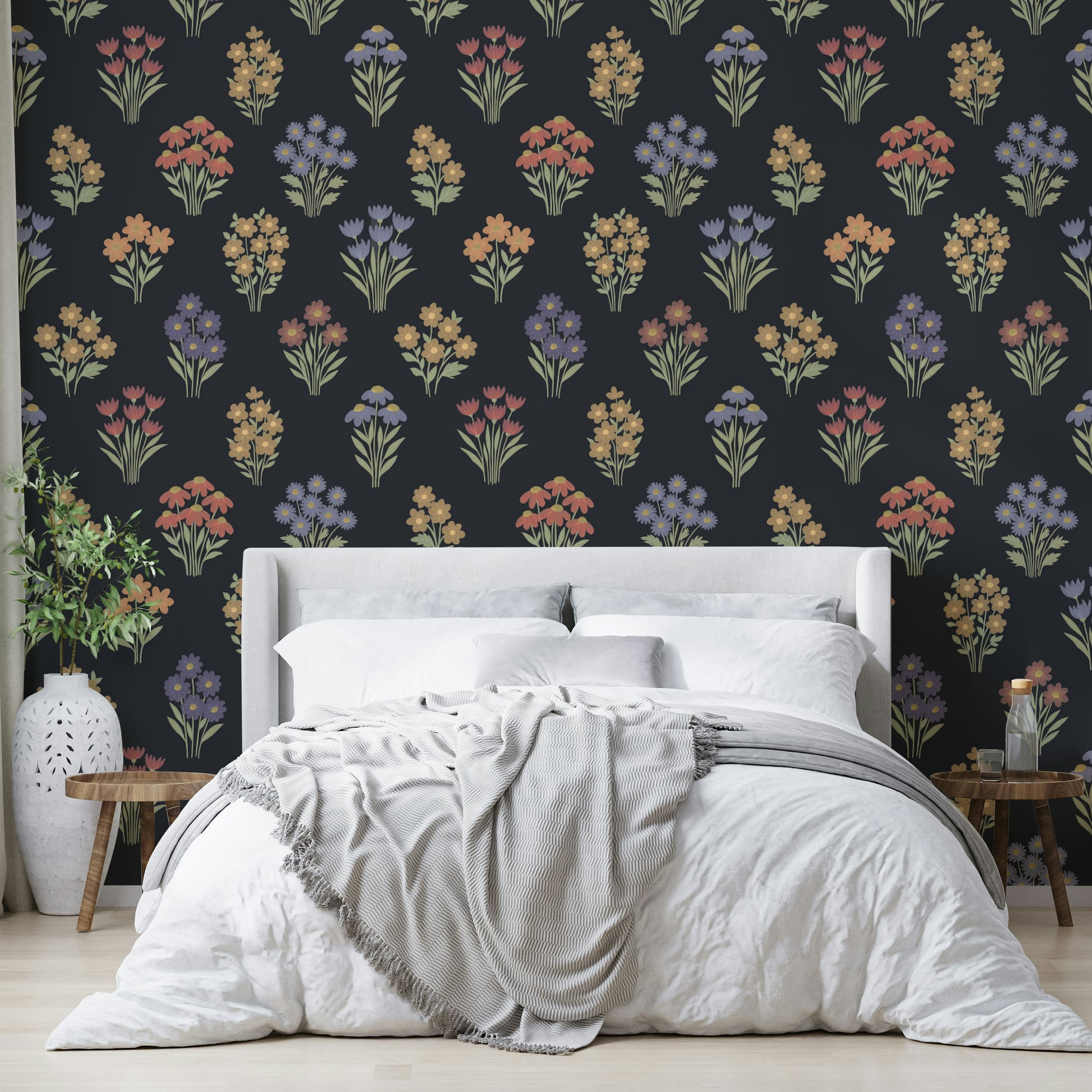 Dark academia wallpaper with folk floral design

