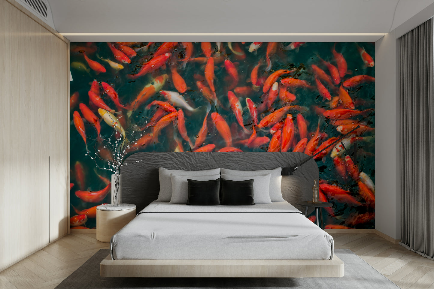 Orange, white, red, black koi
