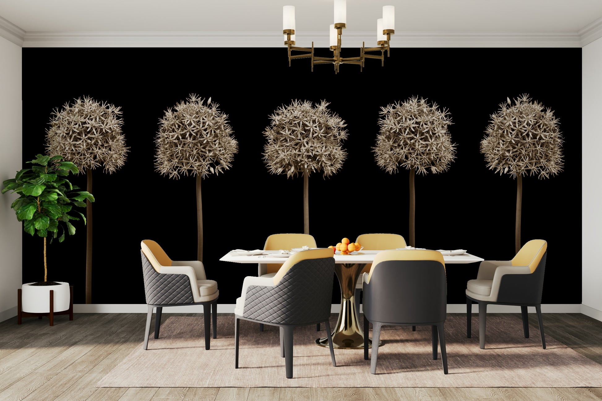 Artistic botanical wall mural.

