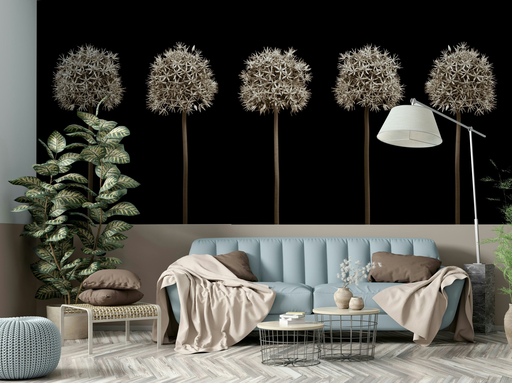 Dark background floral wallpaper.

