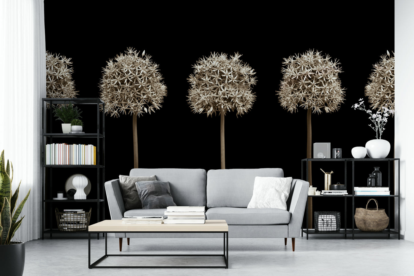 Abstract floral forms on wall.

