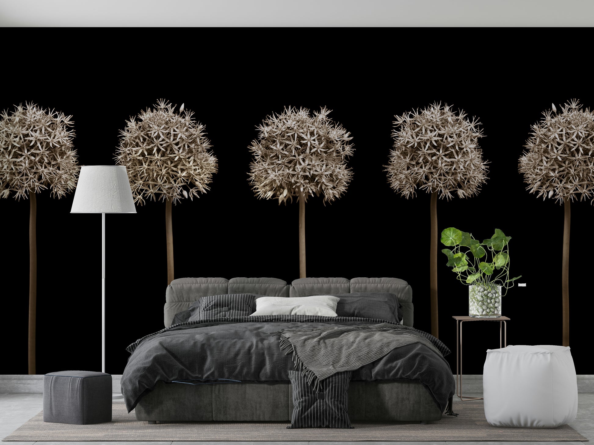 Tall stems against black background.

