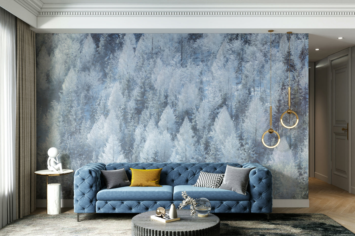 Frosted forest wall mural.

