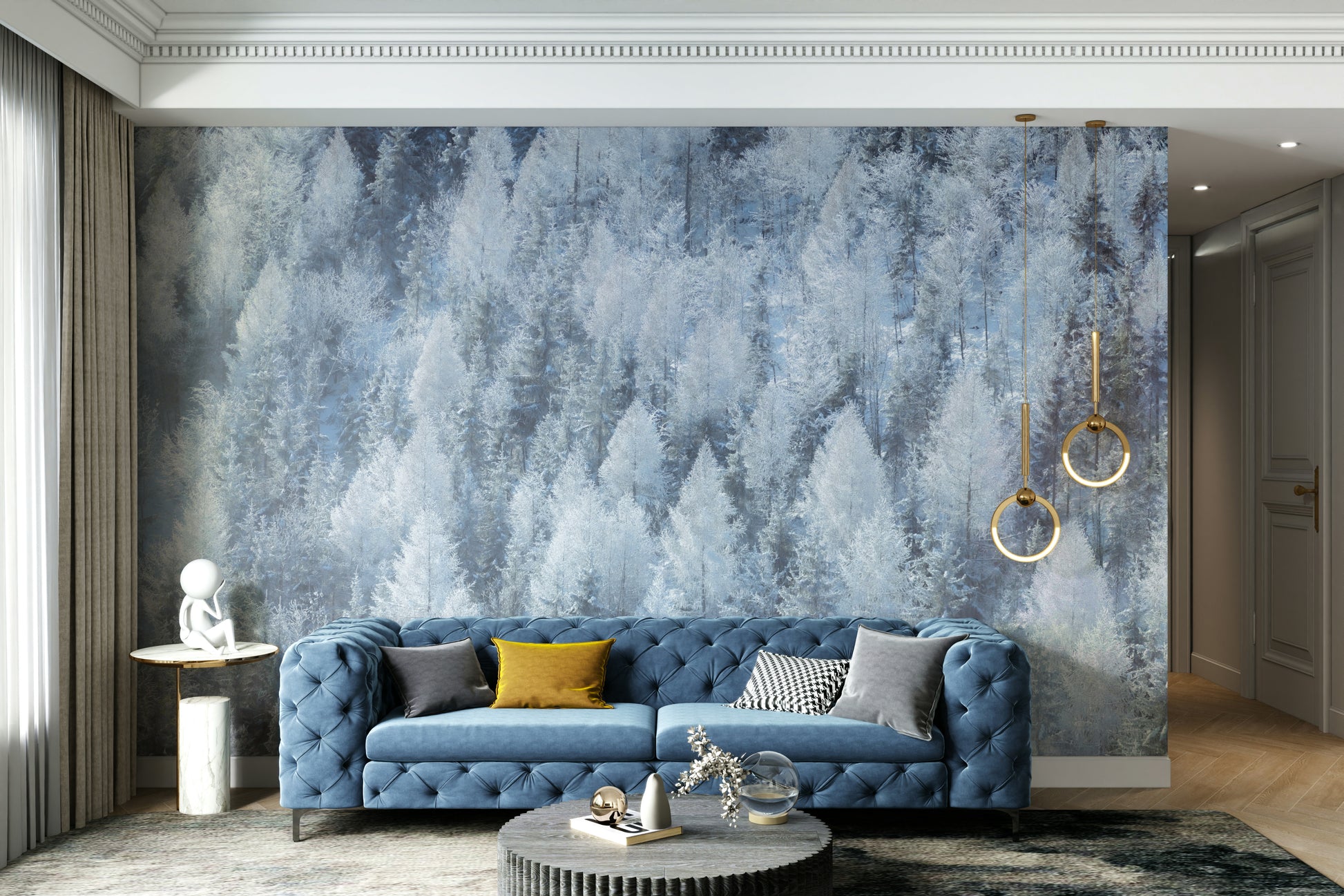 Frosted forest wall mural.

