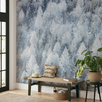 Dense white trees on wall.

