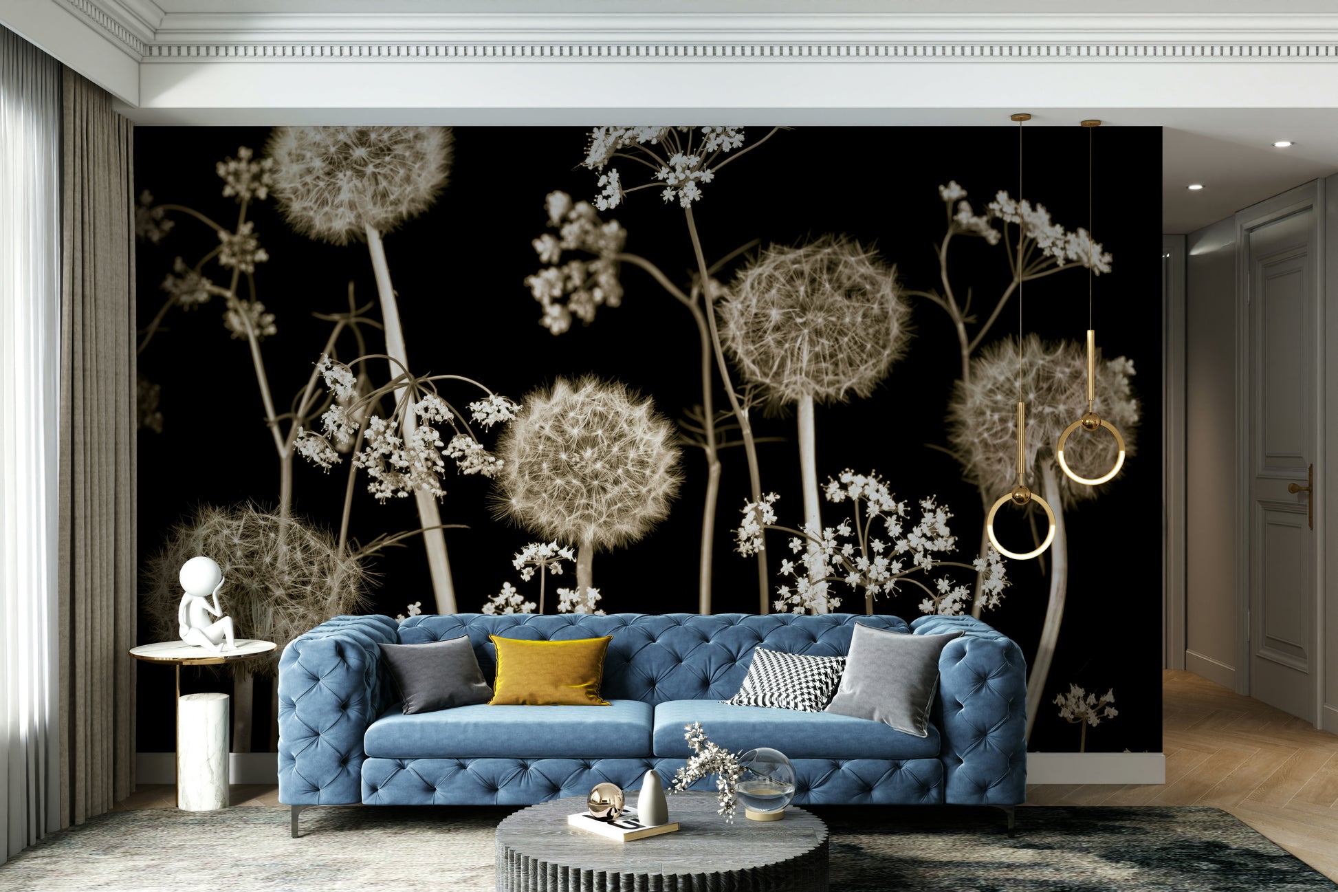 Soft focus of botanical wallpaper.

