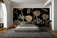 Light-colored floral design on wall.

