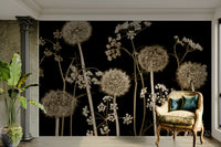 Close-up of pink floral wallpaper.

