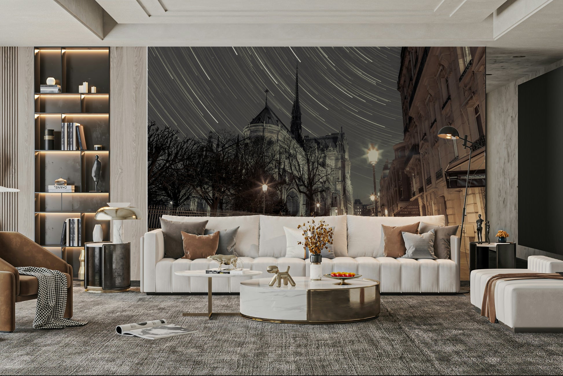 Historic French landmark wall mural.

