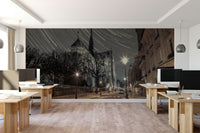 Star trails over Parisian monument.

