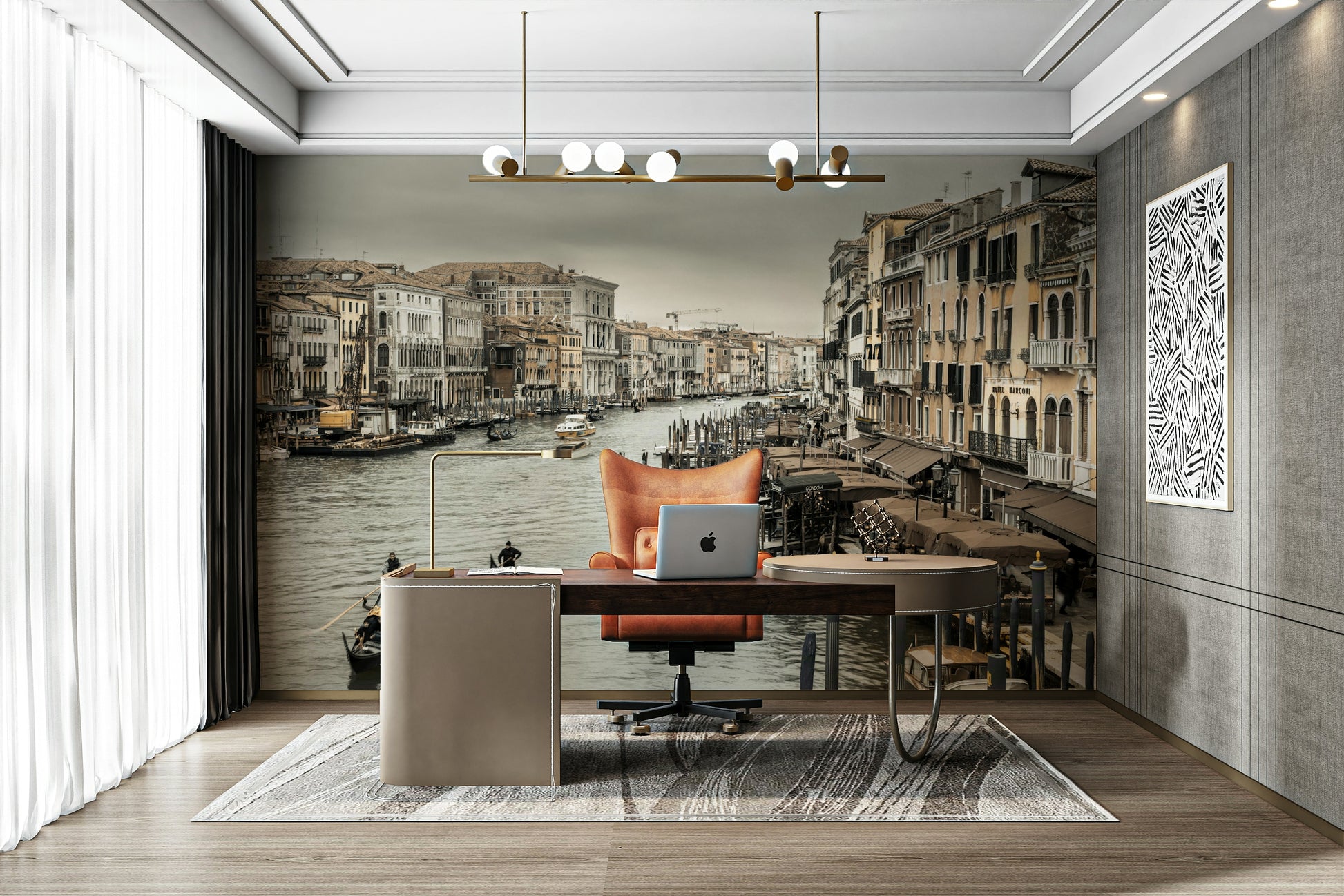 Waterway with boats and architecture.

