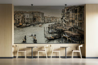 European city view on a wall.

