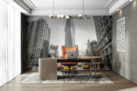 Contrasting city scene wall mural.

