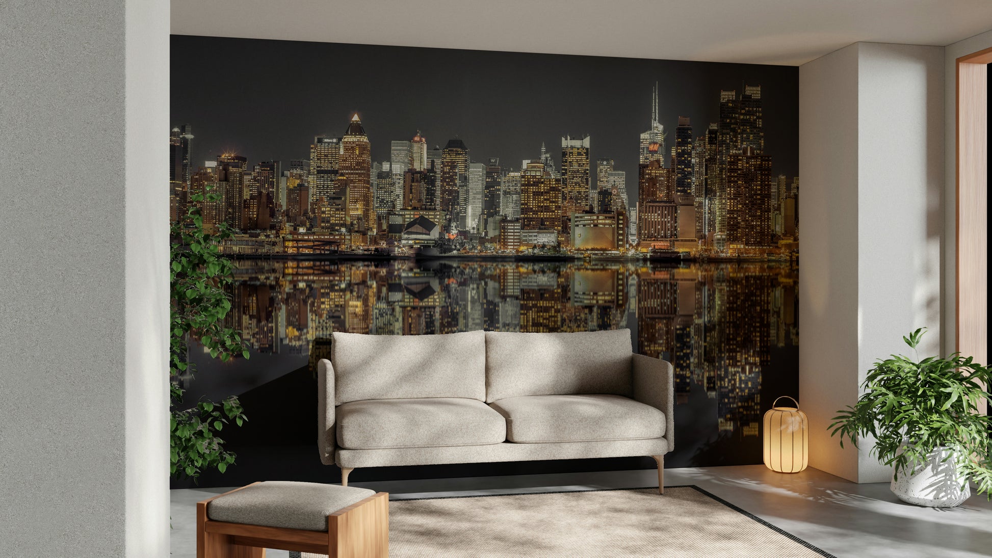 City skyline reflected in water.

