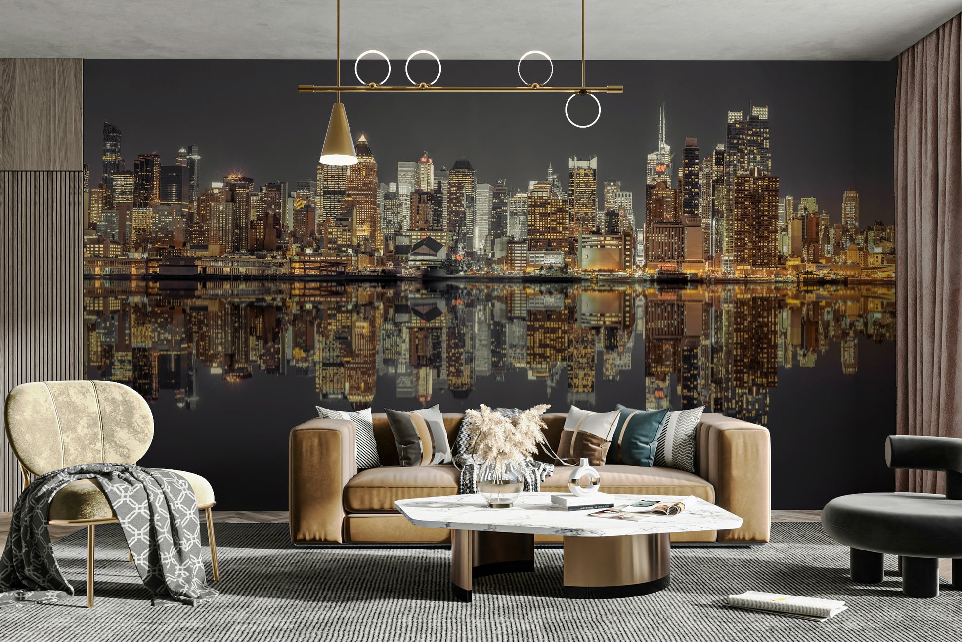 Night cityscape wall mural.

